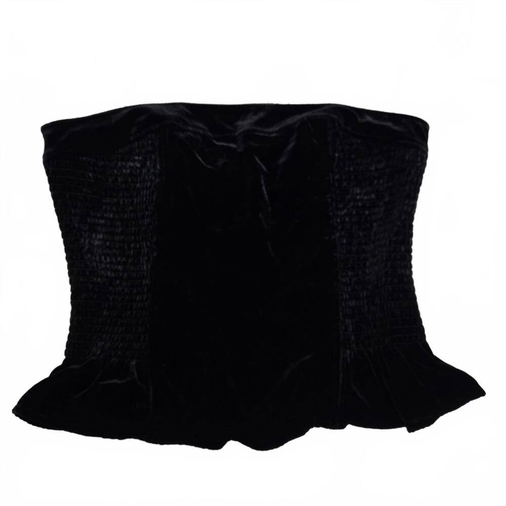 New Tommy Hilfiger Corset Top Womens Large Velvet Black Peplum Strapless Smocked